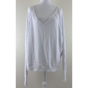 Free People Size S Top Santa Clara Thermal Long Sleeve V Neck Top White